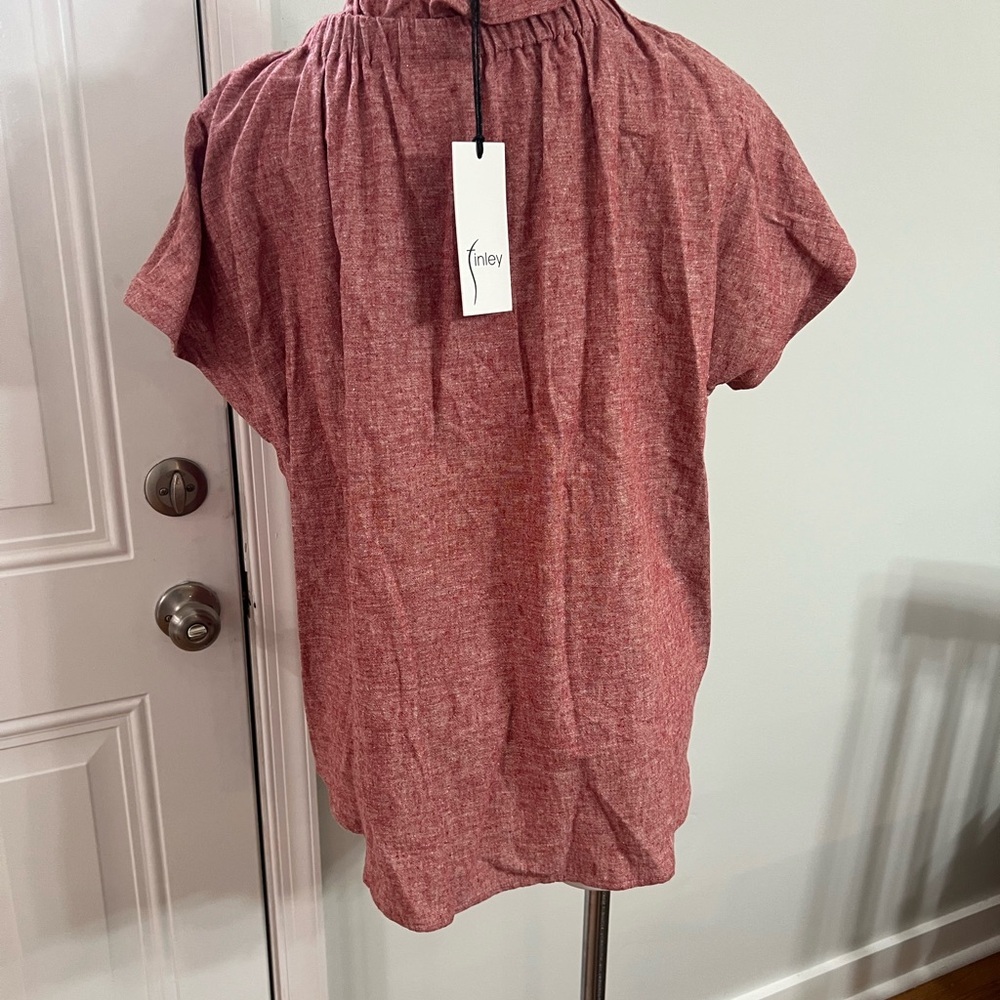 Finley Jenny Ruffle Accent Hemp Blend Pink Flutter Sleeve Shirt - Picture 7 of 8